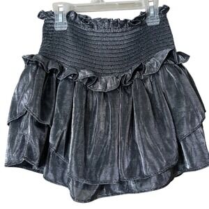 Gab & Kate Metallic Silver Smocked Ruffle Skort Small Whimsygoth Glam Party